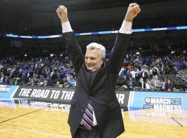 Kansas State Coach Bruce Weber celebrates after his team upset Kentucky on Thursday. (Image: Curtis Compton/AP)