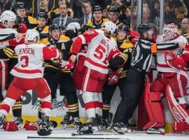 The Detroit Red Wings and Boston Bruins involved in fisticuffs during a highly-physical game in Boston. (Image: Adam Richins/BSJ)