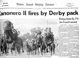 Vennezulan-based Canonero II winning 1971 Kentucky Derby.(Image: Staten Island Advance/Irving Silverstein)