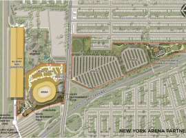 Overhead view of plans for new Islanders' arena at Belmont Park. (Image: New York Arena Partners)