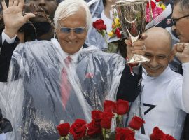 Jockey Mike Smith and trainer Bob Baffert celebrating 2018 Kentucky Derby triumph. (Image:AP)