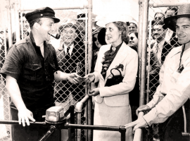 IT's July 3, 1937 and track founder Bing Crosby greets fans as they arrive for Del Mar's inaugural season. (Image: Del Mar Thoroughbred Club)