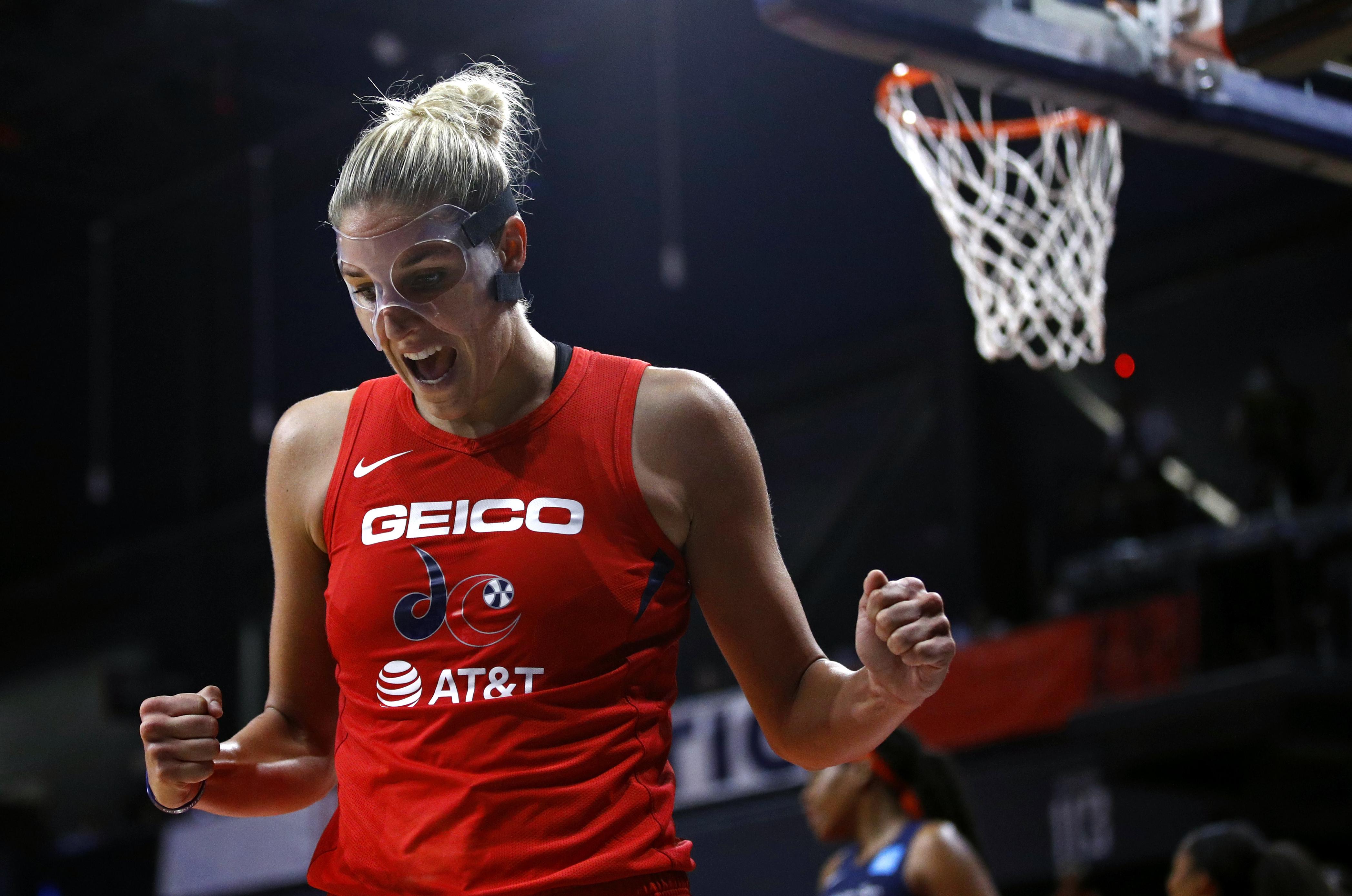 Elena Delle Donne scored points to lead the Washington Mystics past the Connecticut Sun in Game 1 of the 2019 WNBA Finals. (Image: Patrick Semansky/AP)