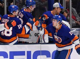 NY Islanders center Mathew Barzal celebrates scoring goal against the Toronto Maple Leafs at Nassau Coliseum in Hempstead, NY. (Image: Dennis Schneidler/USA Today Sports)