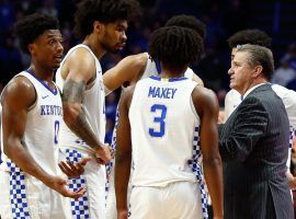 Kentucky head coach John Calipari talks to players during a timeout against Georgia at Rupp Arena in Lexington, KY. (Image: AP)