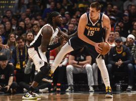 LA Clippers big man Montrezl Harrell defends Nikola Jokic of the Denver Nuggets at the Pepsi Center in Denver, CO. (Image: Aaron Ontiveroz/Denver Post)