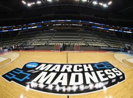 The basketball court prior to the beginning of 2018 March Madness college basketball tournament at PPG Paints Arena in Pittsburgh, PA. (Image: Rob Carr/Getty)