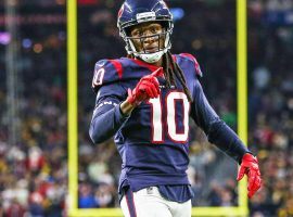 DeAndre Hopkins, ex-WR for the Houston Texans, celebrates a touchdown against the Indianapolis Colts at NRG Stadium in Houston, TX. (Image: Wesley Hitt/Getty)