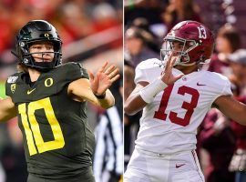 Oregon QB Justin Herbert and Alabama QB Tua Tagovailoa are competing to become the second quarterback picked in the 2020 NFL Draft. (Image: NY Post)