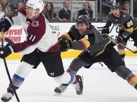 Colorado Avs Matt Calvert (11) scores against the Vegas Golden Knights during a preseason game in Las Vegas in 2019. (Image: Ethan Miller/Getty)