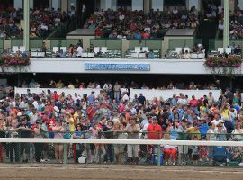 Because of the coronavirus, Monmouth Park won't have this many fans watching its biggest racing day of the summer. But the New Jersey track will play an active role in an international Pick 5 of all graded stakes races Saturday. (Image: Monmouth Park)