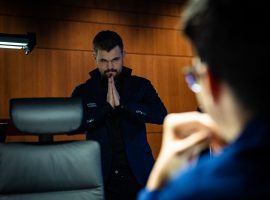 Magnus Carlsen defeated Alireza Firouzja in Round 9 to win Norway Chess with a full round to spare. (Image: Lennart Ootes/Altibox Norway Chess)