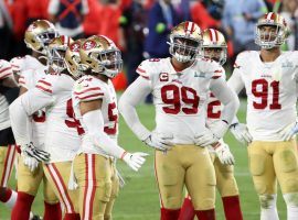 Feb 2, 2020; Miami Gardens, Florida, USA; San Francisco 49ers players stand on the field during the final seconds of Super Bowl LIV against the Kansas City Chiefs at Hard Rock Stadium. Mandatory Credit: Geoff Burke-USA TODAY Sports