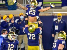 Notre Dame moved up two spots to No. 2 after upsetting No. 1-ranked Clemson on Saturday at home in College Football Week 10 betting. (Image: USA Today Sports)