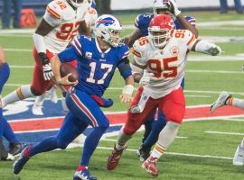 Kansas City Chiefs DT Chris Jones chases Buffalo Bills QB Josh Allen during their meeting in Week 6. The Bills and Chiefs meet in the AFC Championship with the winner heading to the Super Bowl.