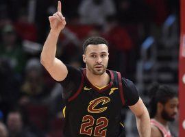 Cleveland Cavs forward Larry Nance, Jr., seen here celebrating a 3-point shot against the Chicago Bulls, will miss up to six weeks with a hand injury. (Image: Quinn Harris/USA Today Sports)