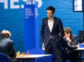 Anish Giri stands during a final round game at the 2021 Tata Steel Chess Tournament. Giri won the Magnus Carlsen Invitational, and sits fourth in the Champions Chess Tour standings. (Image: Jurriaan Hoefsmit/Tata Steel Chess Tournament 2021)