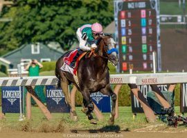 Arrogate's record victory in the 2016 Travers Stakes was Fox Sports' first telecast of that iconic race. Along with purchasing an equity stake in ADW NYRA Bets, Fox Sports signed an extension to television NYRA races through 2030. (Image: Jesse Caris/Caris Photography)