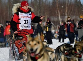 Aliy Zirkle, who was the runner-up three times in the Iditarod, crashed on Day 3 and withdrew from the race. (Image: Marc Lester/Reuters)