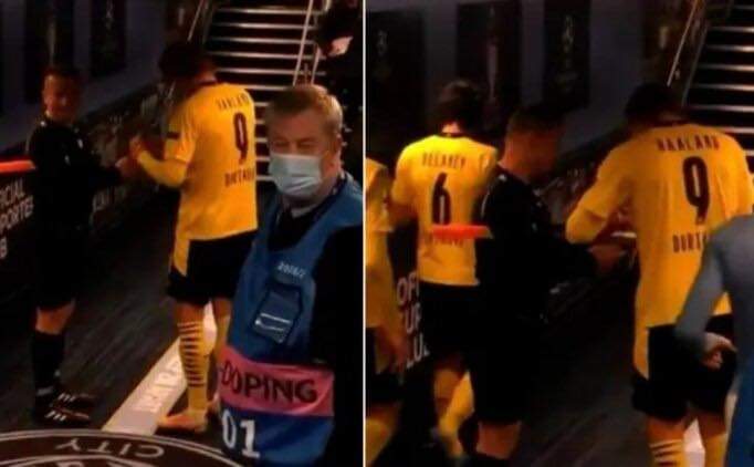 Sovre asks Haaland for an autograph after City vs Dortmund in the Champions League. Photo: BT Sport