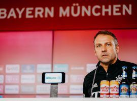 FC Bayern's coach Hansi Flick answering the media's questions at the club's media center. (Image: Twitter / @FCBayern)