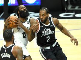 James Harden and Kawhi Leonard collide during a Brooklyn Nets and LA Clippers game earlier in the season. (Image: Jayne Kamin-Oncea/USA Today Sports)