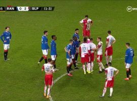 Slavia's Ondrej Kudela was given a 10-match suspension for racially abusing Rangers' Glen Kamara in a Europa League game. Image: BT Sport