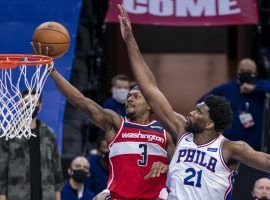 Bradley Beal of the Washington Wizards drives for a layup during a 60-point outburst against the Joel Embiid and the Philadelphia 76ers in January. (Image: Chris Szagola/AP)