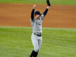 Corey Kluber of the New York Yankees celebrates throwing the twelfth no-hitter in Yankees history when he shutdown the Texas Rangers at Globe Life Field in Arlington. (Image: Lawrence N. Memo/Getty)