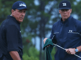 Phil Mickelson (left) and Tom Brady (right) will team up once again to take on Bryson DeChambeau and Aaron Rodgers in the latest edition of The Match. (Image: Mike Ehrmann/Getty)