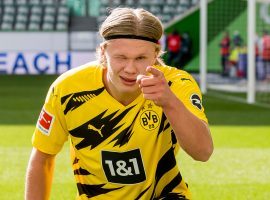 Erling Haaland celebrates after scoring a goal for Borussia Dortmund. (Image: Twitter / @BVB)