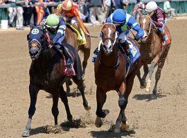 Jackie's Warrior (right) held off Dream Shake to win last month's Pat Day Mile. Race fans would take a repeat of this stretch drive in Saturday's Grade 1 Woody Stephen Stakes at Belmont Park. (Image: Churchill Downs/Coady Photography)