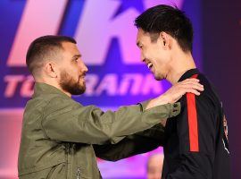 Vasiliy Lomachenko (left) will try to rebound from his loss to Teofimo Lopez when he takes on Masayoshi Nakatani (right) on Saturday. (Image: Mikey Williams/Top Rank/Getty)