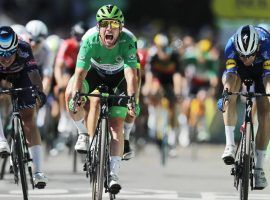 Mark Cavendish edges out Deceuninck-QuickStep teammate Michael Morkov (right) and Jasper Philipsen (Alpecin-Fenix) at the finish line to win Stage 13 of the 2021 Tour de France at Carcassonne. (Image: Reuters)