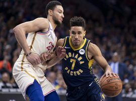 Ben Simmons from the Philadelphia 76ers defends Malcolm Brogdon from the Indiana Pacers during the regular season at Wells Fargo Center in Philly. (Image: Getty)