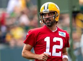 Aaron Rodgers from the Green Bay Packers during training camp, which will be his last with the team before he parts ways at the end of this season. (Image: Campbell Michel/Getty)