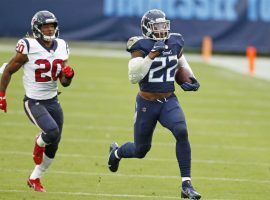 Derrick Henry from the Tennessee Titans scampers for a touchdown against the Houston Texans. (Image: Getty)