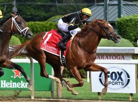 Lexitonian not only outran a stacked Vanderbilt Stakes field, but did so at the biggest price on the board: 34/1. It was his first Grade 1 win in 19 starts. (Image: NYRA)