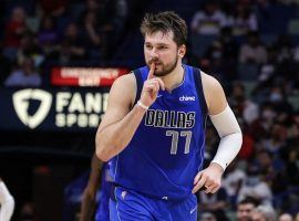 Luka Doncic from the Dallas Mavs silences the crowd at the Smoothie King Center after he torched the New Orleans Pelicans for 49 points. (Image: Stephen Lew/USA Today Sports)