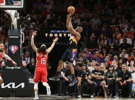 Chris Paul from the New Orleans Pelicans takes a runner against the New Orleans Pelicans in Game 1 of their first-round playoff series. (Image: Getty)