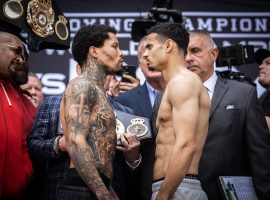 Gervonta Davis (left) will defend his lightweight title against Rolando Romero (right) at the Barclays Center on Saturday night. (Image: Amanda Westcott/Showtime)