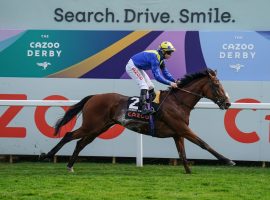 Desert Crown won Saturday's 243rd Epsom Derby by 2 1/4 lengths. It gave 76-year-old trainer Sir Michael Stoute his sixth Derby victory over more than four decades. (Image: Epsom Downs Twitter)