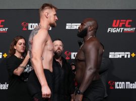 Alexander Volkov (left) will battle Jairzinho Rozenstruik (right) in a heavyweight showdown at UFC Fight Night 207 on Saturday. (Image: Ken Hathaway/MMA Junkie)