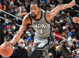 Kevin Durant from the Brooklyn Nets drives the lane against the Detroit Pistons at Barclayâ€™s Center. (Image: Getty)